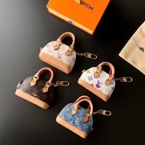 LULU Vintage Multicolor Monogram Leather Mini Coin Purse Bag Charm & Keychain